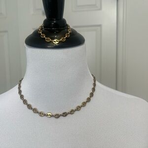 Gold tone unique Chain Necklace and Bracelet Set